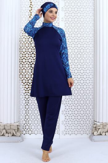 Aykum Mayo Long Sleeve Hijab Patterned Swimsuit (with trousers)