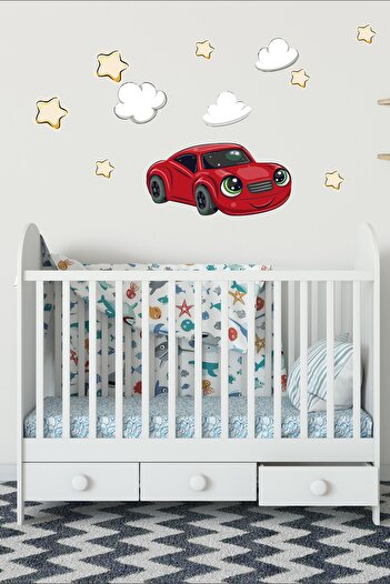 TUGİBU Car Clouds And Stars Wall Sticker Set