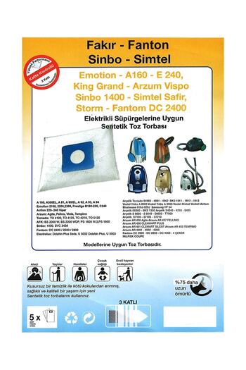 Vestel Eco Max 1603 Compact - 5 τεμάχια συμβατές υφασμάτινες σακούλες σκόνης για ηλεκτρική σκούπα