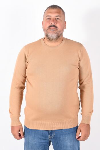 Trist Star Men's Plus Size Camel Crew Neck Cotton Sweater