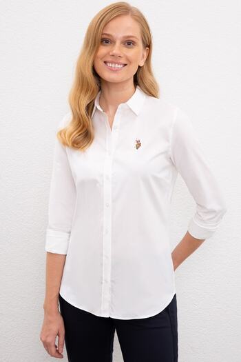 U.S. Polo Assn. قميص نسائي أبيض منسوج