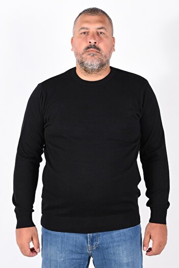 Trist Star Men's Black Large Size Crew Neck 100% Cotton Sweater Trist-2101