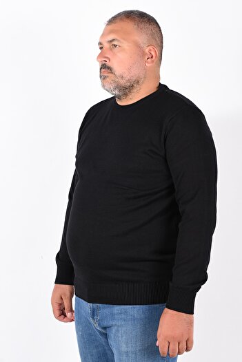 Trist Star Men's Black Large Size Crew Neck 100% Cotton Sweater Trist-2101