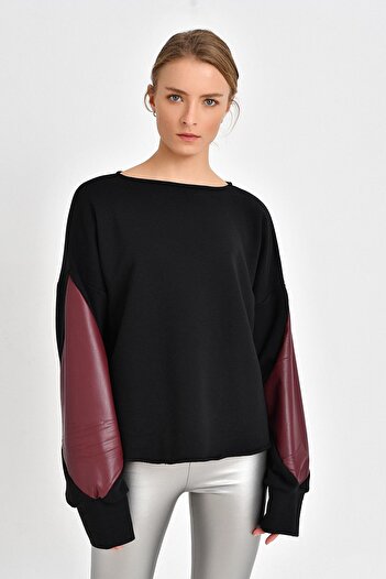 Quincey Women's Black Claret Red Top Star Sweatshirt BDY2519