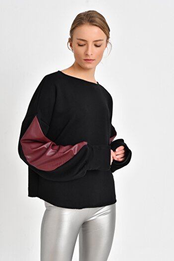 Quincey Women's Black Claret Red Top Star Sweatshirt BDY2519