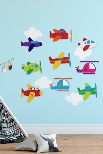 Tilki Dünyası Colorful Planes and Clouds Kids Room Sticker