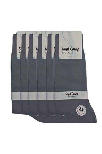 Sayıl Çorap Pack of 6 Dark Gray Heel Toe Reinforced Cotton Seasonal Thin Long Socks
