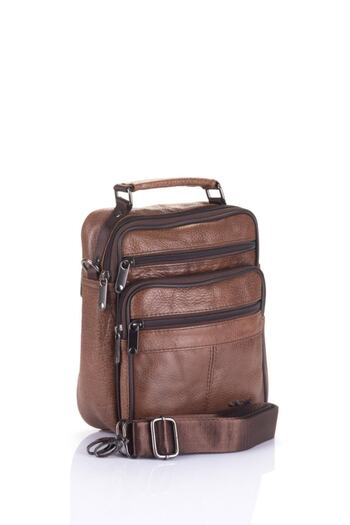 ÇÇS 31002 Genuine Leather Long Strap Handbag Camel