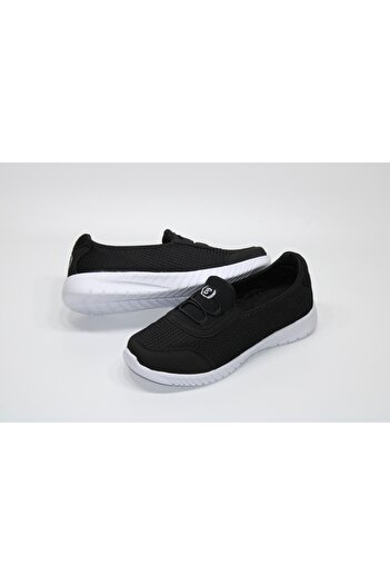 BlackSea Black Sea Short Faced Flat Sole Laceless Black Sports Shoes