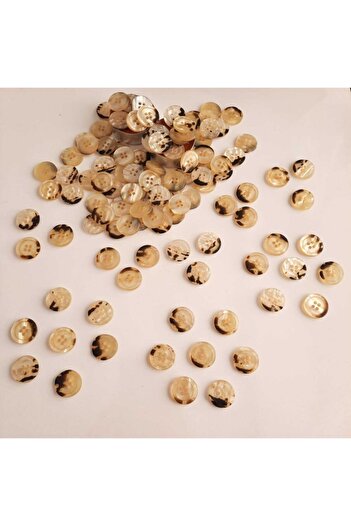 canan dizayn 15 Mm Brown Detailed 4-Hole Polyester Button on Cream (20 Pieces)