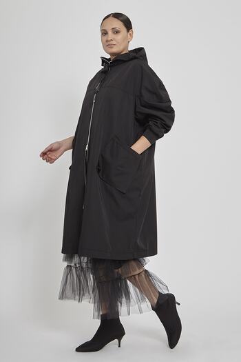 VERDA Women's Black Hooded Trench Coat
