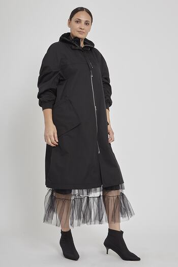 VERDA Women's Black Hooded Trench Coat
