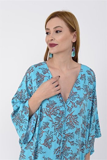 unishe Plus Size Coral Pattern V-Neck Dress