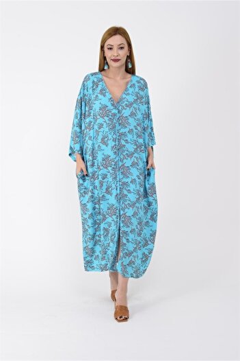 unishe Plus Size Coral Pattern V-Neck Dress