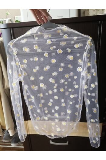 SOUL BY A&B Floral Transparent Sheer Blouse Daisy Patterned Mesh Blouse
