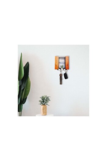 CajuArt Flower Pot Floral Patterned Wooden Louvered Window Keychain - Hanger