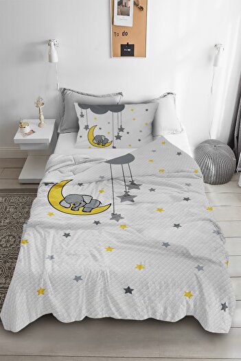 Bebişim Halı Cute Elephant Patterned Single Pique (With Pillow Case)
