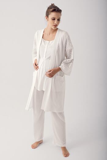 Artış Lace Buttoned Short Sleeve Stretchy Fabric Maternity Pajamas 12305