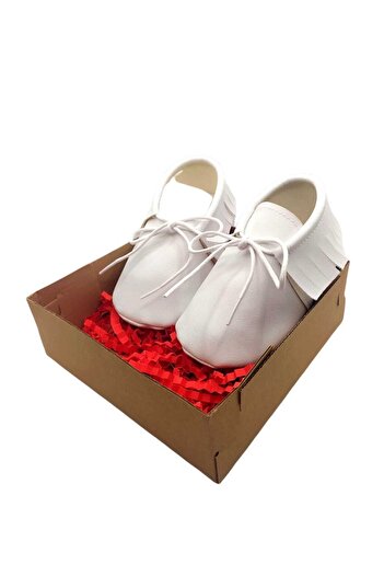 MİNİBİRİ White Nubuck Leather Moccasin Baby Shoes Baby Booties
