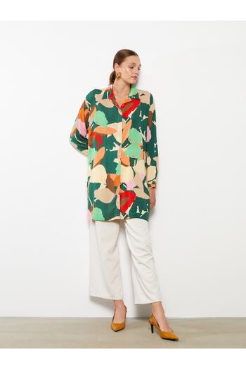 LC Waikiki Shirt Collar Patterned Long Sleeve Viscose Women's Tunic