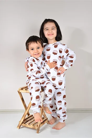 KİDSPİTİRCİK Unisex Children's Pelit Patterned Pajama Set 100% Cotton