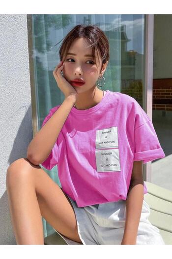 MOONBULL Oversize Pembe Hot And Fun Baskılı T-shirt