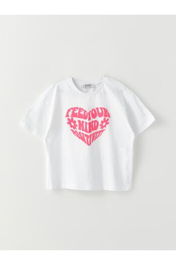 LC Waikiki Girl's Cotton T-Shirt - Crew Neck, Printed, Short Sleeve
