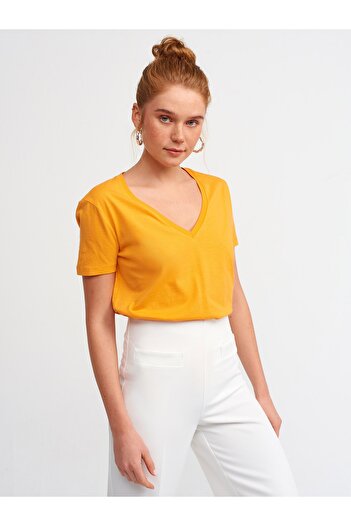 Dilvin 3470 Tricou de bază cu decolteu în V-portocaliu