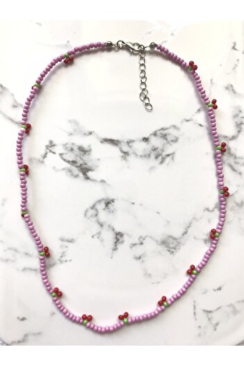 Kübüşün Atölyesi Ka-009 Jablonex Sand Bead Cherry Necklace - Handmade
