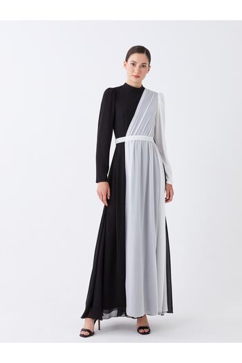 LC Waikiki High Collar Color Blocked Long Sleeve Women's Dress