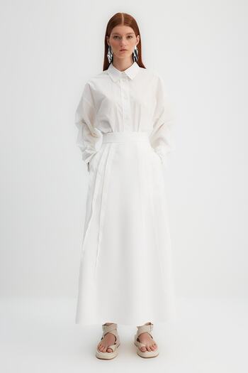 Trendyol Modest X Kevser Sarıoglu Ecru tkaná sukně s podšívkou vpředu TCLSS23EE00001