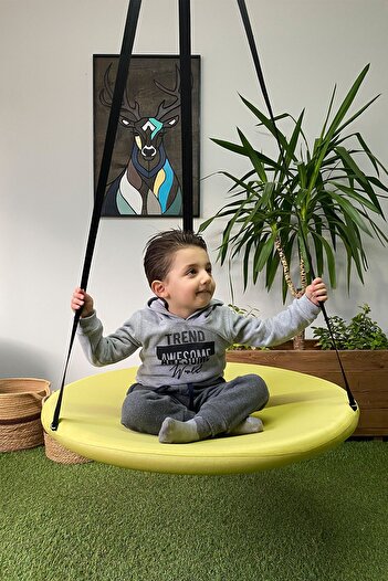Svava Tavana Asılan Ev Tipi Çocuk Salıncağı - Yuvarlak Bebek Çocuk Hamak Salıncak (SARI)