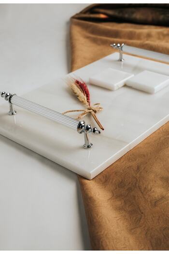 MERALP Thin Marble Silver Promise/ Engagement Tray 30*20, Metal Profile Handle