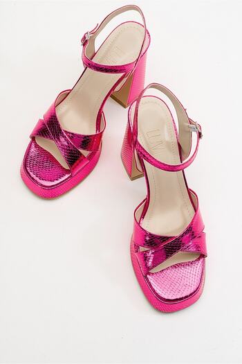 LuviShoes Lello Fuchsia Patterned Women's Heeled Shoes