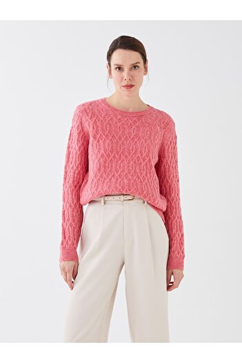 LC Waikiki Long Sleeve Crew Neck Patterned Women's Knitwear Sweater