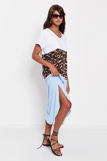 Hopoi Rochie de damă cu garnitură leopard albastru T3190