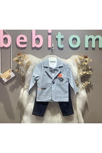 bebitomkids Erkek 1-4 Yaş Hong Nakışlı Ceketli Üçlü Takım