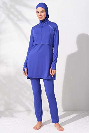 Pierre Cardin Long Sleeve Zippered Hijab Swimsuit Sax 231917