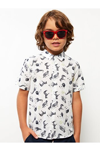 LC Waikiki Patterned Short Sleeve Poplin Boy's Shirt