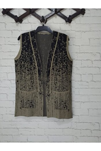 anne moda ankara Цифровий візерунок Зимовий трикотажний жилет з 2 кишенями