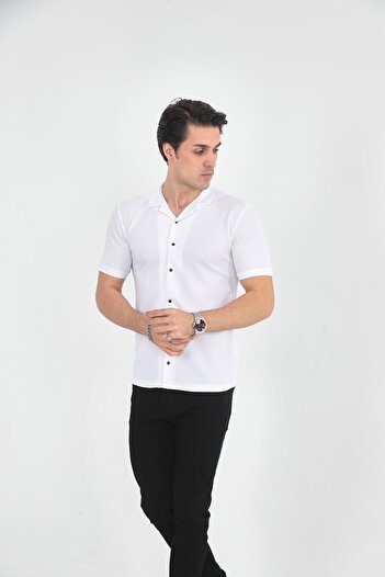 KMKkombin Young Men's Honeycomb Fabric Seersucker Pattern Shirt