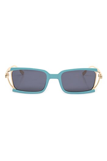 TomyHelf Turquoise Frame Black Glass Metal Gold Handle Rectangular Women's Sunglasses