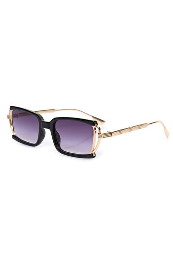 TomyHelf Black Frame Black Gradient Glass Metal Gold Handle Rectangle Women's Sunglasses