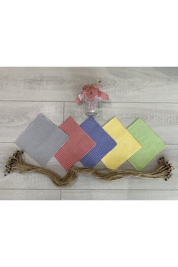 AdaEsintisi 50 Pieces Mixed Color Gingham Jar Lid Fabric (COVER) and Beaded Binding Rope