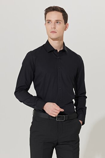 ALTINYILDIZ CLASSICS Erkek Siyah Ütü Gerektirmeyen Non-iron Slim Fit Dar Kesim %100 Pamuk Gömlek