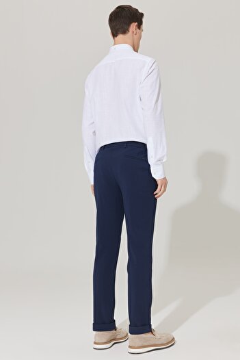 ALTINYILDIZ CLASSICS Erkek Lacivert Slim Fit Dar Kesim Yan Cepli Gofre Desenli Beli Bağlamalı Jogger Pantolon