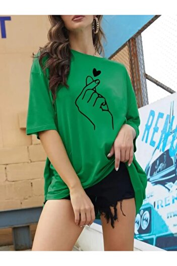 trendgar Μπλουζάκι Oversize με Πράσινη Καρδιά