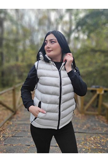 WAPP Women's Stone Color Removable Zippered Hooded Daily Inflatable Vest