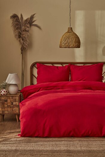 Karaca Home Lucy %100 Pamuk Çift Kişilik Kopanaklı Nevresim Takımı Kırmızı