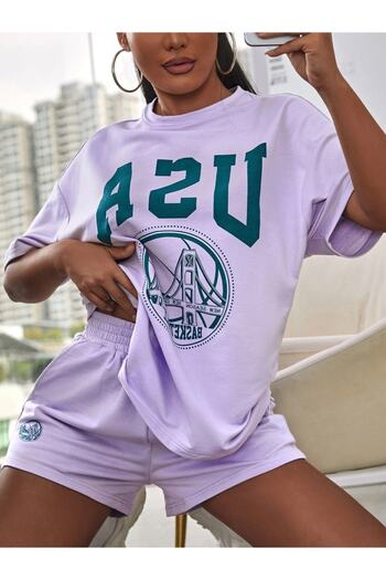 Keywest USA Basketball Printed Oversize Summer Top and Bottom T-shirt Shorts Set